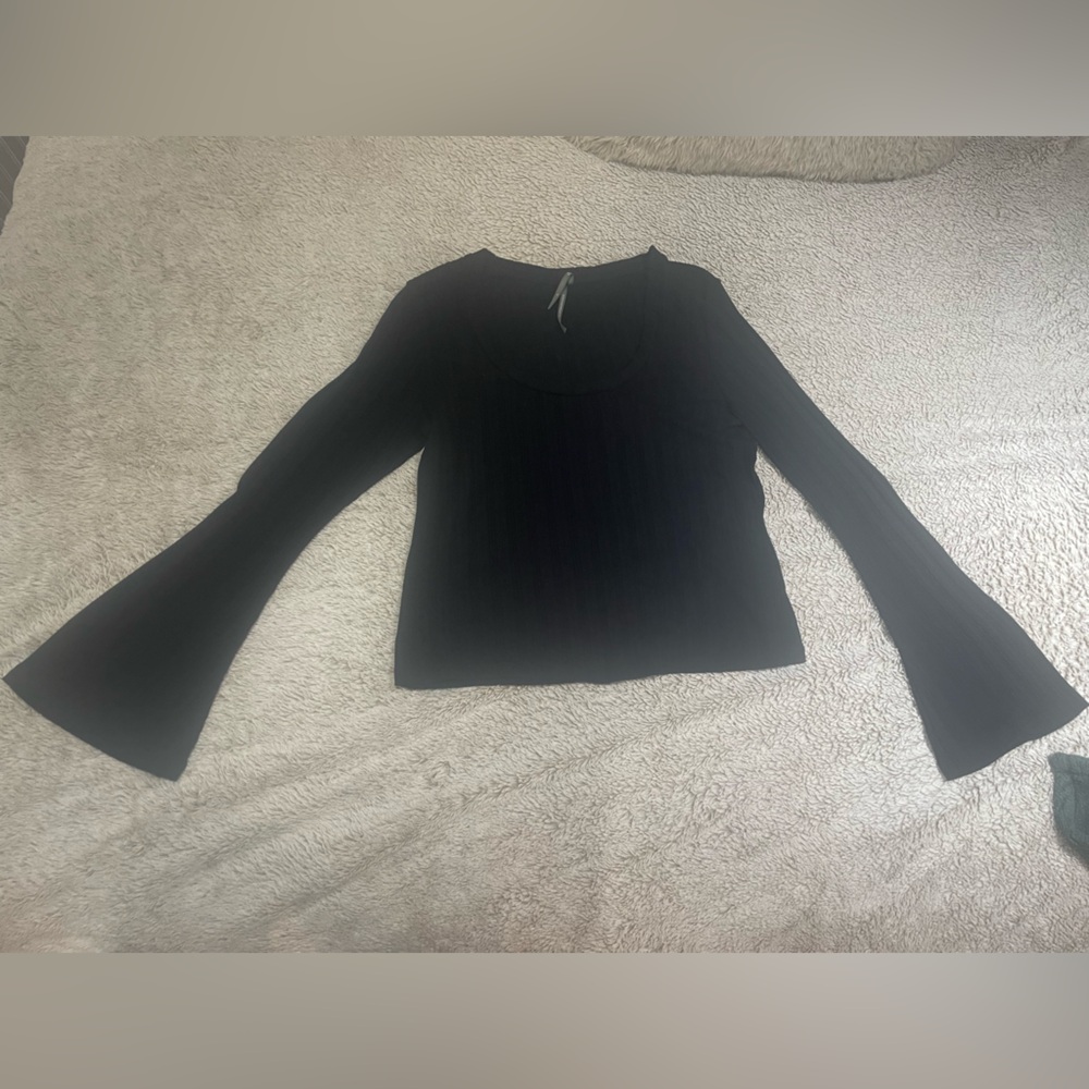 Anthropologie Black Knit Top Bell Sleeves